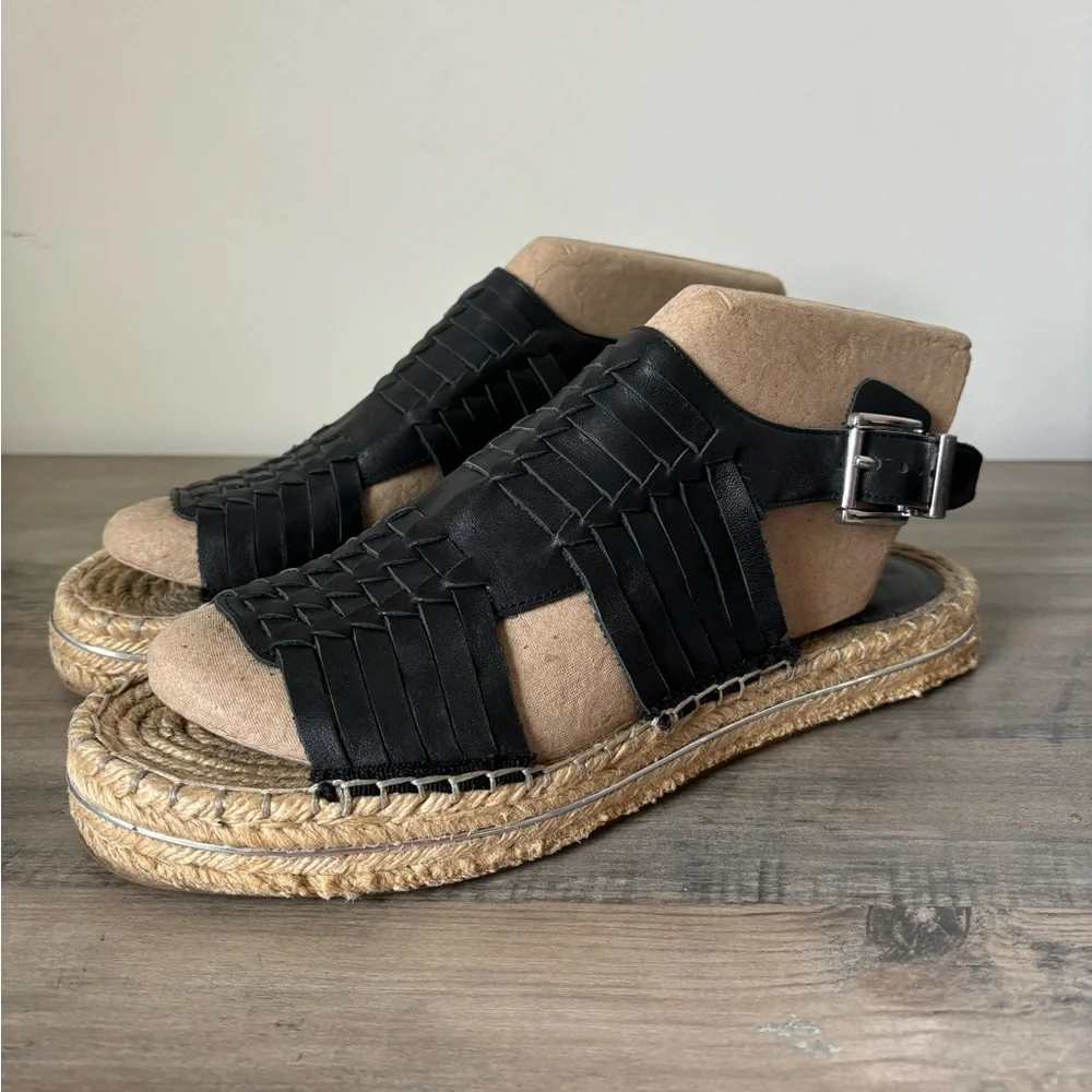 Rebecca‎ Minkoff Gabriel Espadrille Platform Black Leather Sandal 8.5